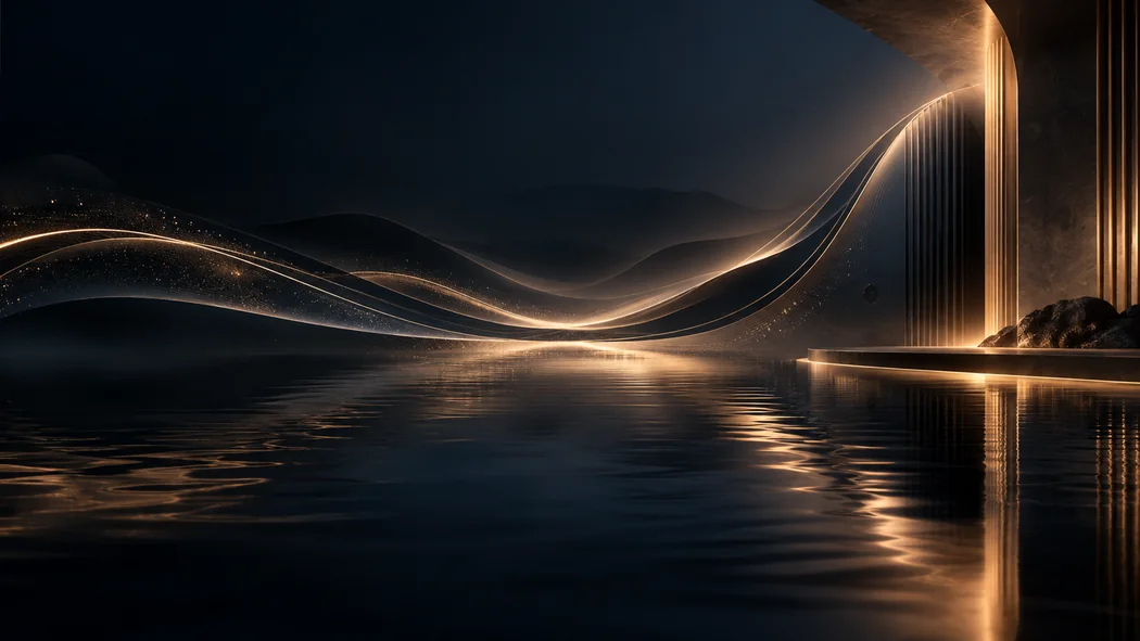 Golden sonic waves in a cinematic architectural setting